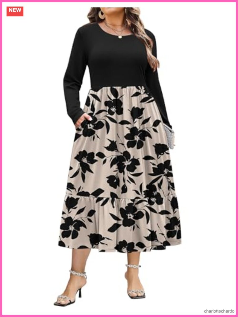 Plus Size Long Sleeve Maxi Dress with Pockets Casual Flowy Tiered